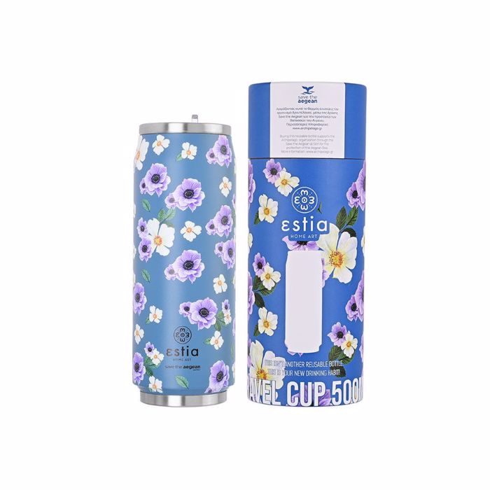 ThERMOS TRAVEL CUP SAVE THE AEGEAN 500ml GARDEN BLUE